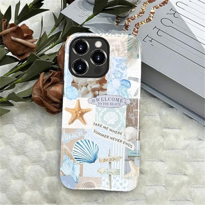 Case Compatible with iPhone 15 Pro, Cute Dual Layer Hybrid Phone Cover, Military Grade Drop Protection, Aesthetic Shockproof Phone Case for Women Girls, Boho Beach Summer Collage - color: Boho Beach Summer Collage, size: Iphone 15 Pro