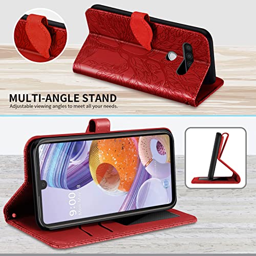 LG Stylo 6 Wallet Case with Card Holder/Slot,PU Leather Flip Folio Shell [Magnetic Closure][Wrist Strap][Kickstand] Shockproof Cover Fit LG Stylo 6(6.8''),Red - color: Red, size: LG Stylo 6