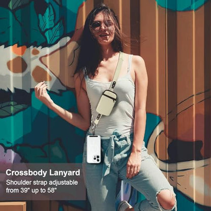 YFWE Clip and Go Strap for Phone With Wallet Crossbody (Detachable RFID Wallet)- Adjustable Phone Lanyard Crossbody with 360° Rotatable Tether Tabs for All Phones (Cream) - color: 2-cream