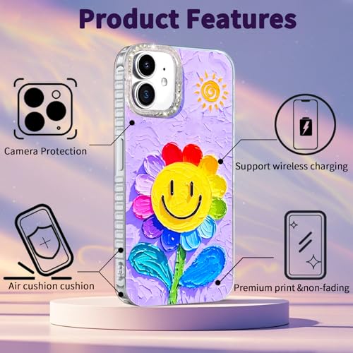 Compatible with iPhone 11 Case,with [Soft Slim][Camera Protection] Cute Rainbow Flower Aesthetic Phone Cover Anti-Yellowing Shockproof Protective Cover for Women Girl-Purple - color: Purple, size: iPhone 11