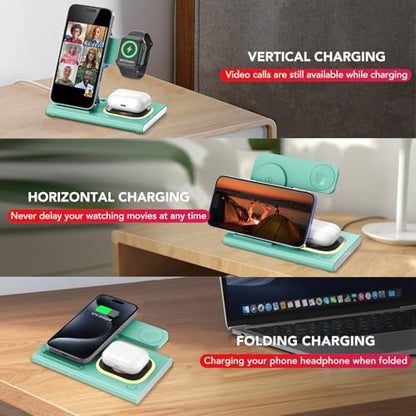 3 in 1 Foldable Charging Station for Apple Wireless Charger - color: Green