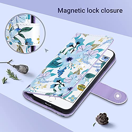 ULAK for iPhone SE 3(2022)/SE(2020)/8/7 Wallet Case with Card Holder, Premium Floral PU Leather Flip Case with Kickstand Card Slots,Wrist Strap, Durable Shockproof Cover 4.7 Inch, Blossom | Premium PU Leather Flip Case with Kickstand Card Slots,RFID Block