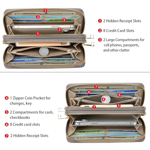 GOIACII Women's Wallet RFID Blocking Leather Wristlet - color: A10 Gray