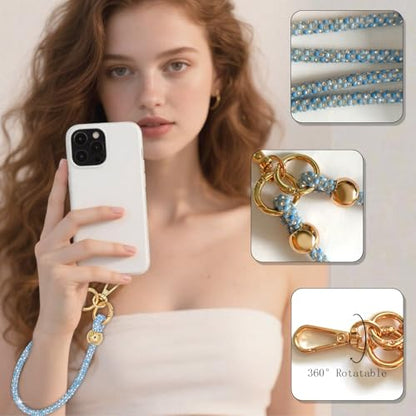 Crystal Phone Lanyard Crossbody and Wrist Strap Lanyard Rhinestone Anti-Theft Phone Strap Phone Neck Strap for Women - color: Blue