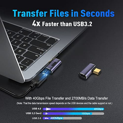 V USB C 90 Degree Adapter (2 Pack), VCOM 40Gbps Data Transfer USB Type C Male to Female Right Angle Extender for Steam Deck,Switch,Thunderbolt4, Laptop, Mobile Phone, Tablet