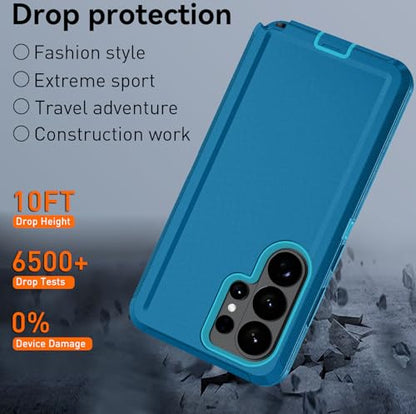 FOR Samsung Galaxy S26 ultra case, S26 ultra Heavy Duty case,with A Tempered Glass Screen Protector, [Military Grade Protective ] [Shockproof] [Dropproof] [Dust-Proof] (with Belt Clip-Lake Blue) - color: with Belt Clip-Lake Blue