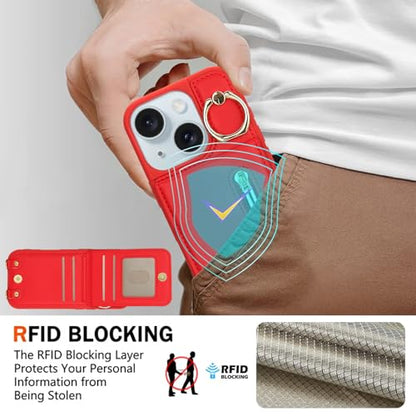 Crossbody Wallet Case for iPhone 11 with Lanyard Strap Card Slot Holder RFID Blocking Ring Kickstand,Magnetic Flip Folio Zipper Purse Case, PU Leather Cover Handbag,Red - color: Red, size: iPhone 11(6.1")