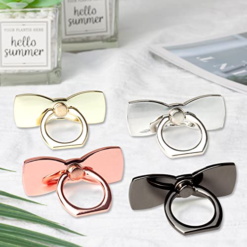 [2 Pack] Sparkling Bowtie Ultra-thin Cell Phone Ring Holder Stand,360 Degree Rotation and 180 Degree Adjustable Finger Ring Kickstand with Polished Metal Phone Grip (Black)