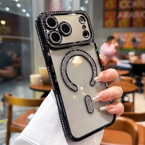 MIFEDUCT Glitter Diamond Magnetic Case for iPhone 17 Pro Max Clear Support Wireless Charging 17 Pro Max Case Women Girls Cute Bling Luxury Shiny Sparkle Shockproof Protective Cover 6.9", Black - color: Black, size: For iPhone 17 Pro Max 6.9"