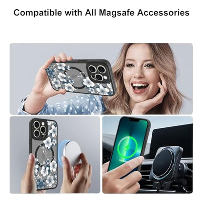 Magnetic for iPhone 13 Pro Max Case,White Flower | [Compatible with MagSafe] Cute Fashion Translucent Matte Hard Back Shockproof Anti-Scratch Phone Case,Ink Flower - color: Ink Flower, size: iPhone 13 Pro Max