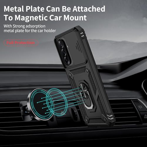 for Samsung Galaxy A36 5G Case with Camera Lens Cover, 10 FT Military Grade Drop Protection, Magnetic Ring Holder Kickstand Protective Phone Case, Black - color: Black, size: Galaxy A36 5G