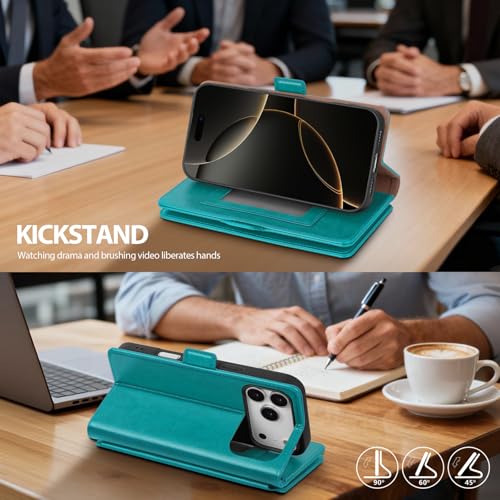 Compatible with iPhone 17 Pro Case Wallet with Card Holder [9 Card Slot] Women Men,RFID Blocking Luxury PU Leather Phone Case Flip Folio Protector Cover Credit Card Slot Kickstand,Blue Green - color: Blue Green, size: iPhone 17 Pro