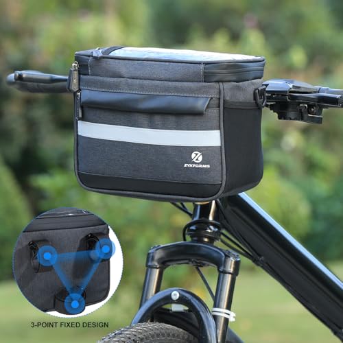 Bike Handlebar Bag, 6L Phone Cycling Mount Front Bags with TPU Touch Screen Phone Holder, Water Resistant Bicycle Storage Bag Bicycle Basket with Reflective strip for Bike Scooter E-bike