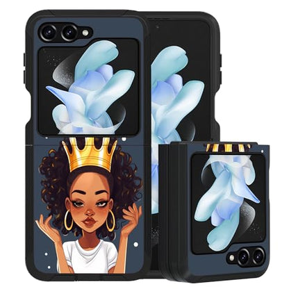 for Galaxy Z Flip 5 Case, Heavy Duty Dual Layer Hybrid Military Grade Shockproof Drop Folding Protective Cover for Samsung Galaxy Z Flip 5 5G 2023, African American Girl Wearing Crown - color: African American Girl Wearing Crown