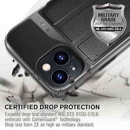 VENA vCommute for iPhone 15 Wallet Case, Black | Military-Grade Drop Protection, Premium Leather Magnetic Flap Cover, Hidden Card Holder, RFID Blocking, Multi-Angle Kickstand - color: Classic - Black, size: iPhone 15