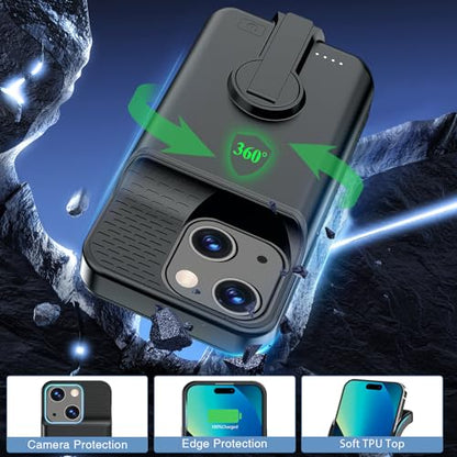 GIN FOXI Battery Case for iPhone 15/15 Pro, Rechargeable Charging Case with Stand 7000mAh Ultra-Slim Anti-Fall Protection Extended Battery Pack Juice Box for iPhone 15/15 Pro 6.1" Black - size: for 15/15 Pro