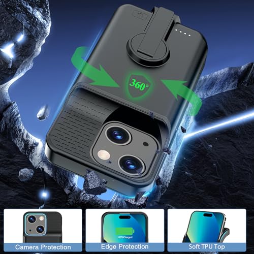 GIN FOXI Battery Case for iPhone 15/15 Pro, Rechargeable Charging Case with Stand 7000mAh Ultra-Slim Anti-Fall Protection Extended Battery Pack Juice Box for iPhone 15/15 Pro 6.1" Black - size: for 15/15 Pro
