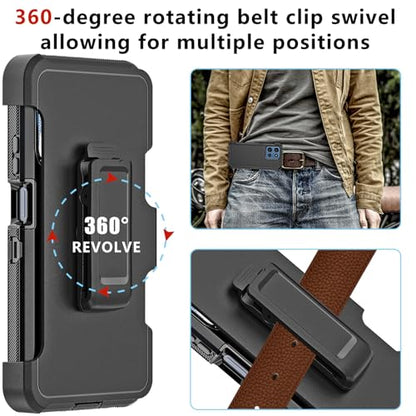 for Motorola Moto G 2026/2025 Case: for Moto G Play 2026 Case with Belt Clip Holster, Heavy Duty 3-Layer Military Grade Rugged Full Body Protection Cover (Black) - color: Black