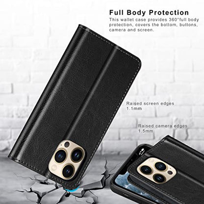 Belemay Compatible with iPhone 15 Pro Max Case Wallet-Genuine Leather-RFID Blocking Card Holders-Shockproof TPU Shell-Kickstand-Durable Flip Cover Book Folding Phone Case Women Men (6.7-inch) Black - color: Black, size: iPhone 15 Pro Max