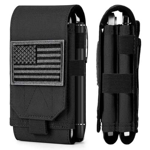 Dual Tactical Phone Pouch Molle Phone Holster Double Capacity Holder Universal Utility EDC Pouch for iPhone 17 Pro Max/17 Pro/16 Pro Max/16 Pro/15 Pro Max/15 - color: Black
