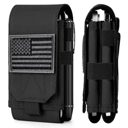 Dual Tactical Phone Pouch Molle Phone Holster Double Capacity Holder Universal Utility EDC Pouch for iPhone 17 Pro Max/17 Pro/16 Pro Max/16 Pro/15 Pro Max/15 - color: Black