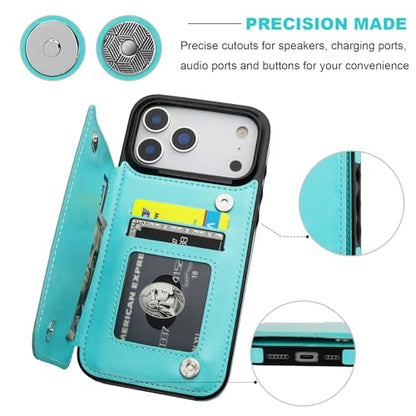 ONETOP for iPhone 17 Pro Max Wallet Case with Credit Card Holder,LightBlue | Kickstand,ID/Cash Holder,Case Wallet with Card Slots,Double Magnetic Clasp,Durable PU Leather Shockproof Cover for Women Men - color: Light Blue