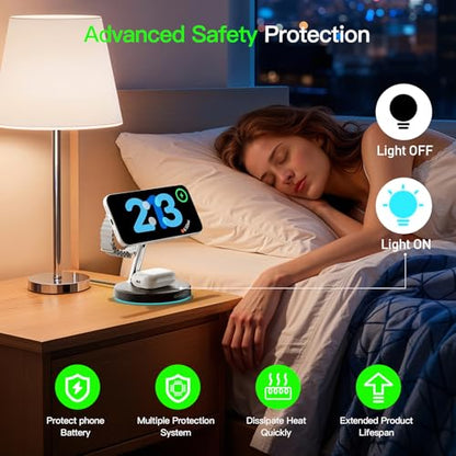 3 in 1 Mag-Safe Wireless Charger Stand for iPhone Apple Watch AirPods - color: Black