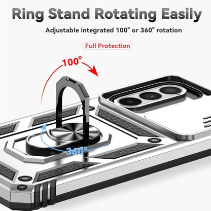 for Samsung Galaxy A36 5G Case with Slide Camera Cover HD Screen Protector [Military Grade 16ft. Drop Tested] Magnetic Ring Holder Kickstand Protective Phone Case for Galaxy A36 5G 2025, Silver - color: Silver w/ Slide Camera 2nd gen. Military Grade