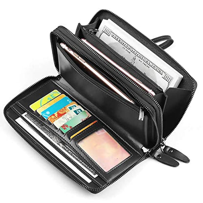 Large Wallet Clutch Long Leather Phone Purse Business Hand Clutch Bag Card Holder Travel Wallet for Men Women Father Husband - color: Double-Black