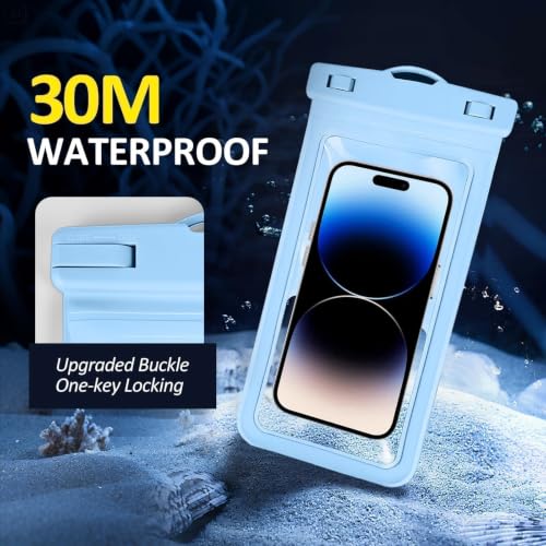 MOLOPPO Waterproof Phone Pouch, Large, Blue, for iPhone 15 16 17 Pro Max | Card Slot Inside, Beach Essentials, Waterproof - color: A5-Blue with Card Holder-1 Pack