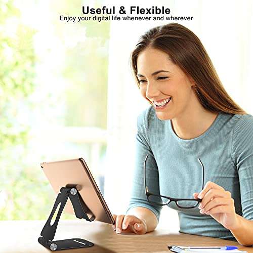 YOSHINE Cell Phone Stand, Upgraded Phone Stand for Desk, Adjustable Tablet Stand, Foldable Portable Aluminum Phone Holder, Cradle, Dock for All iPhone Smartphones and iPad Tablets(4-13in) - Black - color: Black