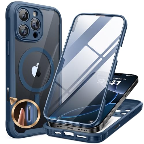 Miracase for iPhone 16 Pro Max Case 6.9'', [Bubble Free] Full-Body Bumper Phone case with Built-in Full Glass Screen &Lens Protector,Compatible with MagSafe,Drop Proof 16 Pro Max Cover,Blue - color: Magnetic Blue, size: iPhone 16 Pro Max