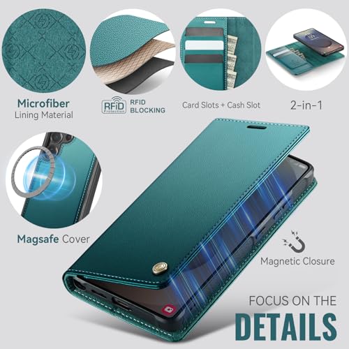 for Samsung Galaxy S26 Ultra 2in1 Detachable Wallet Case Bluegreen | Compatible with Magsafe, Magnetic, RFID Blocking Card Holder, Shockproof, Kickstand, Wireless Charging, PU Leather Flip Cover - color: (Detachable 2 in 1)-Blue Green, size: Galaxy S26 Ul