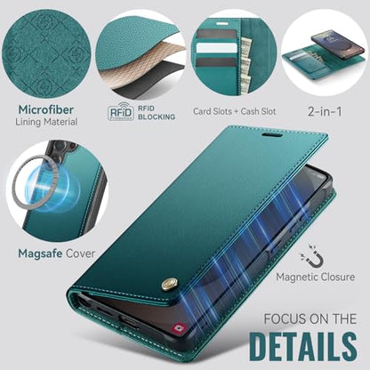 for Samsung Galaxy S26 Ultra 2in1 Detachable Wallet Case Bluegreen | Compatible with Magsafe, Magnetic, RFID Blocking Card Holder, Shockproof, Kickstand, Wireless Charging, PU Leather Flip Cover - color: (Detachable 2 in 1)-Blue Green, size: Galaxy S26 Ul