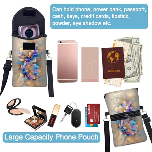 Neoprene Cell Phone Sleeve Pouch Case Bag with Crossbody Strap Neck Lanyard for Women 7.5 X 4.3 in BF Flowers - color: BF Flower