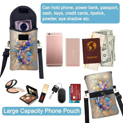 Neoprene Cell Phone Sleeve Pouch Case Bag with Crossbody Strap Neck Lanyard for Women 7.5 X 4.3 in BF Flowers - color: BF Flower