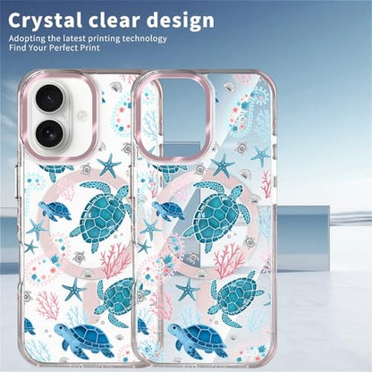 VisEnt Clear Case for iPhone 16, Magnetic Phone Case, Transparent Slim Cover, Military Grade Protection, Shockproof, Anti-Yellowing, Scratch Resistant, Sea Turtle Paisley - color: Sea Turtle Paisley, size: Iphone 16