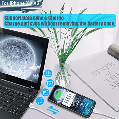 Battery Case for iPhone X & iPhone Xs, 5000mAh Rechargeable Extended Battery Charging Charger Case, Add 2X Extra Juice, Support Wired Headphones (5.8 inch) Black