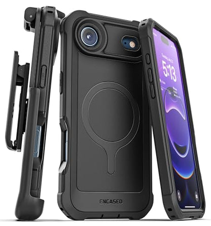 Encased for iPhone Air Case with Belt Clip (Falcon Series) Full-Body Case with Built-in Screen Protector and Phone Holster (Compatible with MagSafe) Black - size: iPhone Air