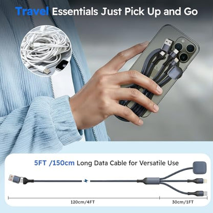Travel Essentials 3in2 Multi Charging Cable for iPhone Watch Charger,2PC5FT - color: Dark Gray&Black, size: AC to C+L+iWatch