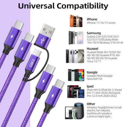 4 in 2 USB A/C to USB C Cable, USBC Multi Charging Cable [2 Pack, 5FT] - color: Purple
