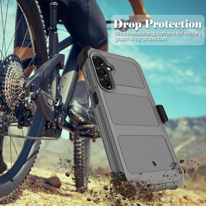 for Samsung Galaxy A16 5G Case with 2 Pack Tempered Glass Screen Protector, [Holster Series] Belt Clip Hard Tough Heavy Duty Rugged Shockproof Protective Cell Phone Case (Gray) - color: Gray