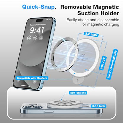 Magnetic Suction Cup Phone Mount with MagSafe, Silicone Hands-Free Grip Holder for iPhone Case and Android, Mirror Shower Phone Stand for Makeup FaceTime Gym Kitchen Bathroom, Light Gray - color: Light Gray
