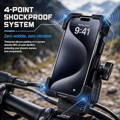 Bike Phone Mount, Motorcycle Phone Holder with Vibration Dampener & 1s Quick Lock, Anti-Shake Handlebar Mount for Bicycle Scooter, Fits 4.7"-7.2" Smartphones