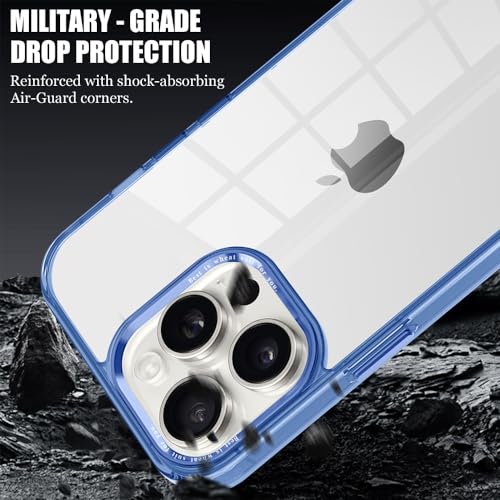 for iPhone 15 Pro Max Case,[Anti-Yellowing] [Military-Grade Protection] Anti-Scratch Transparent Back Slim Shockproof 15 Pro Max Phone Case 6.7 inch (Blue) - color: Blue