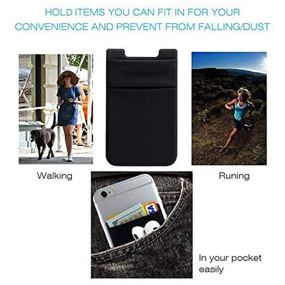 Phone Card Holder for Back of Phone, Stretchy Wallet Stick On Pocket 3Pack - color: Gray&Black