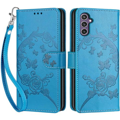 Wallet Case for Samsung Galaxy S23 FE, Blue Flower | Women Flip Folio Cover, Embossed PU Leather, Stand, Credit Card Holders Slots, Wrist Strap - color: 5