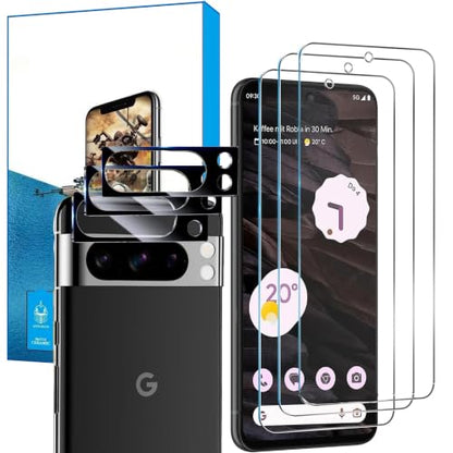 XDesign 3+3 Pack for Google Pixel 8 Pro Screen Protector 6.7 inch, 3 Pack Tempered Glass Screen Protector&3 Pack Camera Lens Protector - size: for Pixel 8 Pro Screen Protector