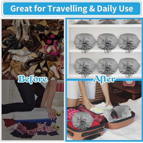 Grey Travel Shoe Bags - 5 Pcs Non-Woven Packing Bags with Clear Window | 15.7" x 11.8" Waterproof Dustproof Portable Travel Shoe Storage Bag for Men and Women - color: Grey, style: 5 Pack