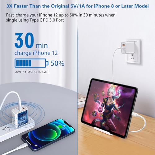 20W USB C Fast Charger 4Pack Dual Port Power Delivery+Fast Charger 3.0 Plug - color: White